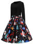 Vintage Expansion Round Neck Patchwork Knee Length Dresses (Style V201133)