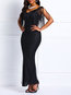 Mermaid Off The Shoulder Plain Tassel Satin Maxi Dresses (Style V201146)