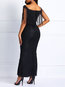 Mermaid Off The Shoulder Plain Tassel Satin Maxi Dresses (Style V201146)