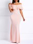 Elegant Trumpet Off The Shoulder Plain Patchwork Maxi Dresses (Style V201147)