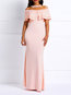 Elegant Trumpet Off The Shoulder Plain Patchwork Maxi Dresses (Style V201147)