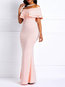 Elegant Trumpet Off The Shoulder Plain Patchwork Maxi Dresses (Style V201147)