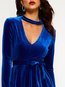 Date Night A-line Plain Strappy Pleuche Casual Dresses (Style V201151)