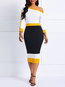 Casual Bodycon Off The Shoulder Color Block Polyester Casual Dresses (Style V201152)