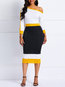 Casual Bodycon Off The Shoulder Color Block Polyester Casual Dresses (Style V201152)