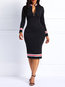 Casual Bodycon Color Block Patchwork Polyester Knee Length Dresses (Style V201153)