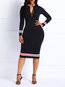 Casual Bodycon Color Block Patchwork Polyester Knee Length Dresses (Style V201153)