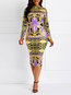Elegant Bodycon Color Block Print Milk Fiber Bodycon Dresses (Style V201154)
