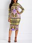 Elegant Bodycon Color Block Print Milk Fiber Bodycon Dresses (Style V201154)