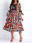 Casual A-line Geometric Print Satin Casual Dresses (Style V201157)
