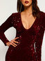 Bodycon V-neck Plain Sequin Polyester Bodycon Dresses (Style V201164)