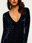 Bodycon V-neck Plain Sequin Polyester Bodycon Dresses (Style V201164)