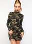 Casual Bodycon Turtleneck Camouflage Polyester Casual Dresses (Style V201169)