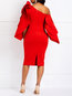 Elegant Bodycon Asymmetric Plain Patchwork Knee Length Dresses (Style V201198)