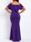 Elegant A-line Off The Shoulder Plain Patchwork Maxi Dresses (Style V201199)