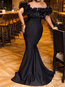 Elegant Mermaid Off The Shoulder Plain Patchwork Maxi Dresses (Style V201200)