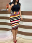 Bodycon Round Neck Striped Patchwork Polyester Knee Length Dresses (Style V201205)