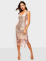 Party Bodycon V-neck Plain Tassel Bodycon Dresses (Style V201210)