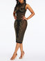 Sexy Bodycon Turtleneck Plain Polyester Knee Length Dresses (Style V201217)