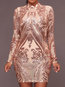Sexy Bodycon Stand Collar Plain Sequin Bodycon Dresses (Style V201218)
