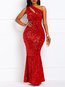 Sexy Asymmetric Plain Sequin Polyester Maxi Dresses (Style V201221)