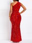 Sexy Asymmetric Plain Sequin Polyester Maxi Dresses (Style V201221)