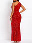 Sexy Asymmetric Plain Sequin Polyester Maxi Dresses (Style V201221)