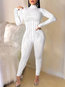 Slim Casual Plain Polyester Beaded Jumpsuit (Style V201225)
