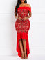Elegant Off The Shoulder Plain Asymmetrical Polyester Maxi Dresses (Style V201235)