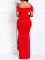 Elegant Off The Shoulder Plain Asymmetrical Polyester Maxi Dresses (Style V201235)