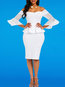 Elegant Bodycon Off The Shoulder Plain Patchwork Knee Length Dresses (Style V201238)