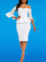 Elegant Bodycon Off The Shoulder Plain Patchwork Knee Length Dresses (Style V201238)