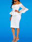 Elegant Bodycon Off The Shoulder Plain Patchwork Knee Length Dresses (Style V201238)