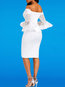 Elegant Bodycon Off The Shoulder Plain Patchwork Knee Length Dresses (Style V201238)
