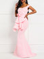 Western Expansion V-neck Plain Ruffle Maxi Dresses (Style V201246)
