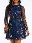 Date Night A-line Round Neck Floral Patchwork Mini Dresses (Style V201253)