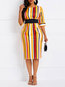 Date Night Bodycon Round Neck Striped Satin Bodycon Dresses (Style V201262)