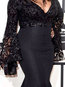 Bodycon V-neck Plain Lace Polyester Bodycon Dresses (Style V201267)