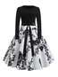 Vintage Trumpet Floral Patchwork Polyester Knee Length Dresses (Style V201272)