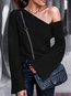 Standard Loose Plain Polyester Patchwork Sweater (Style V201273)