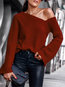 Standard Loose Plain Polyester Patchwork Sweater (Style V201273)