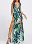 Travel Look A-line V-neck Plants Print Maxi Dresses (Style V201276)