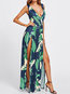 Travel Look A-line V-neck Plants Print Maxi Dresses (Style V201276)