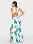 Travel Look A-line V-neck Plants Print Maxi Dresses (Style V201276)