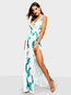 Travel Look A-line V-neck Plants Print Maxi Dresses (Style V201276)