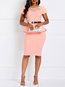 Western Round Neck Plain Wavy Edge Satin Knee Length Dresses (Style V201279)