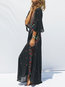 Travel Look Expansion V-neck Print Polyester Maxi Dresses (Style V201290)