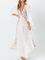 Travel Look Expansion V-neck Print Polyester Maxi Dresses (Style V201290)