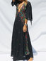 Travel Look Expansion V-neck Print Polyester Maxi Dresses (Style V201290)