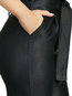 Mid-Calf Slim Strappy Pu Leather Plain Casual Pants (Style V201297)